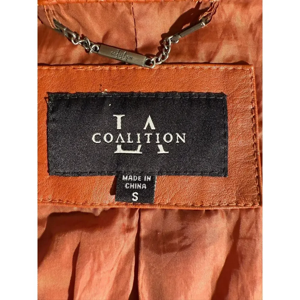 Coalition LA‎ Quilted Faux Leather Moto Jacket Women Small Brown